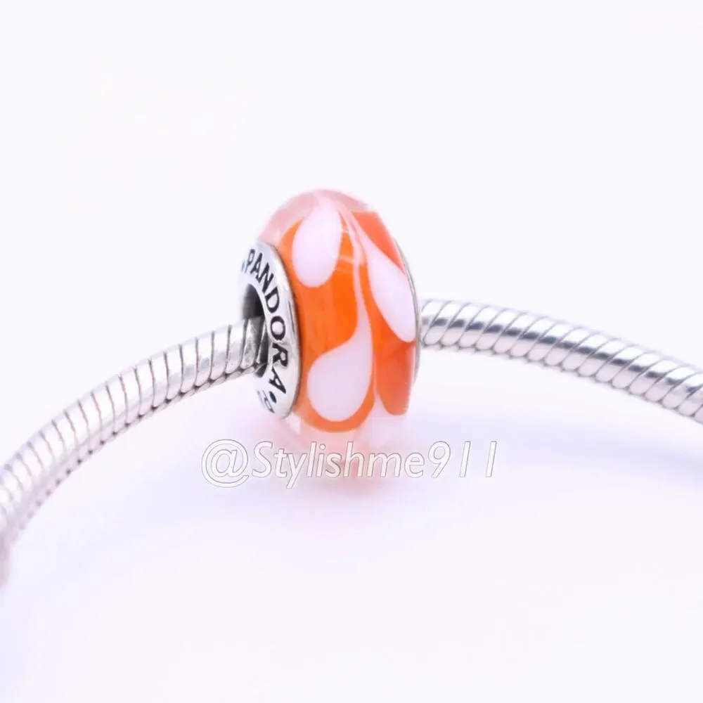 Authentic PANDORA Retired Orange Swirls Glass Charm